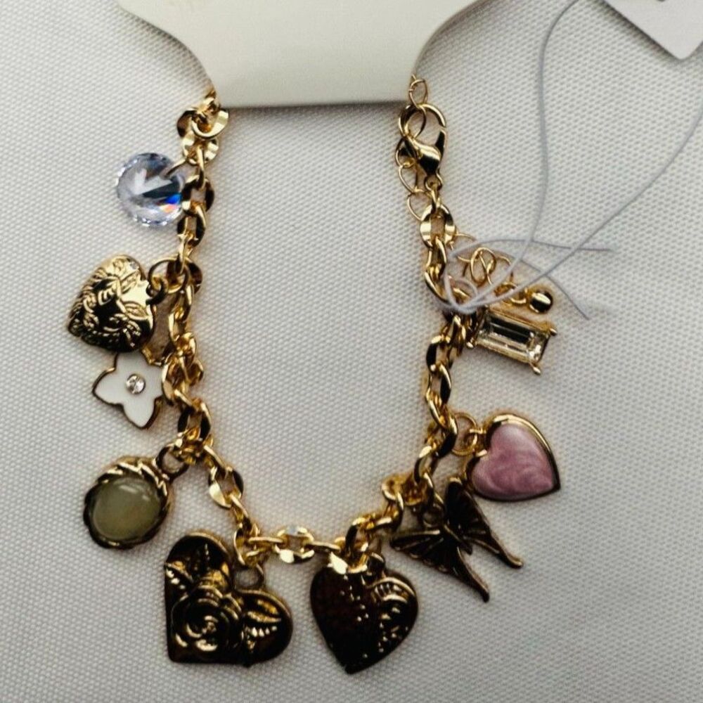 Heart &  Butterfly  CZ Charm Bracelet Fashion Bracelet   Retail $38